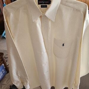 Mens polo by Ralph Lauren light yellow and white L/S button down "Big Shirt"
